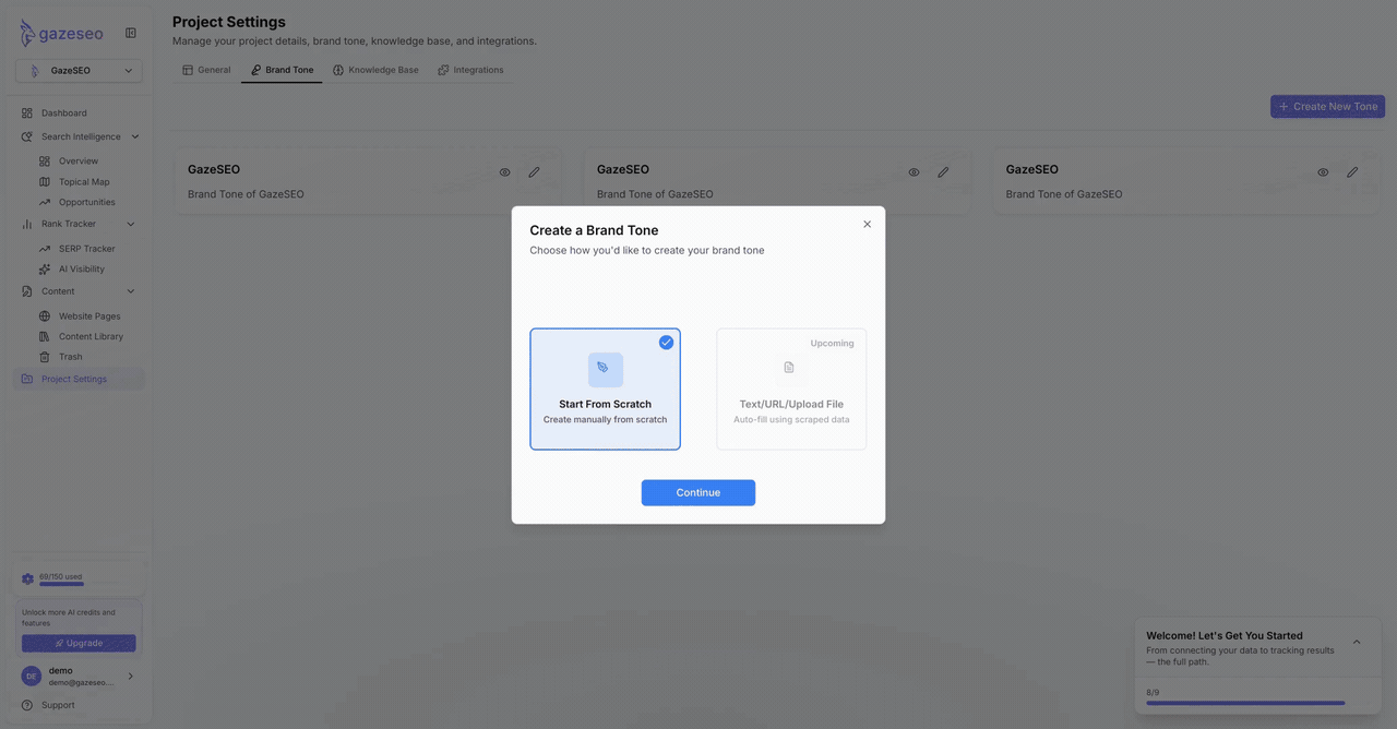 GazeSEO brand voice profile setup