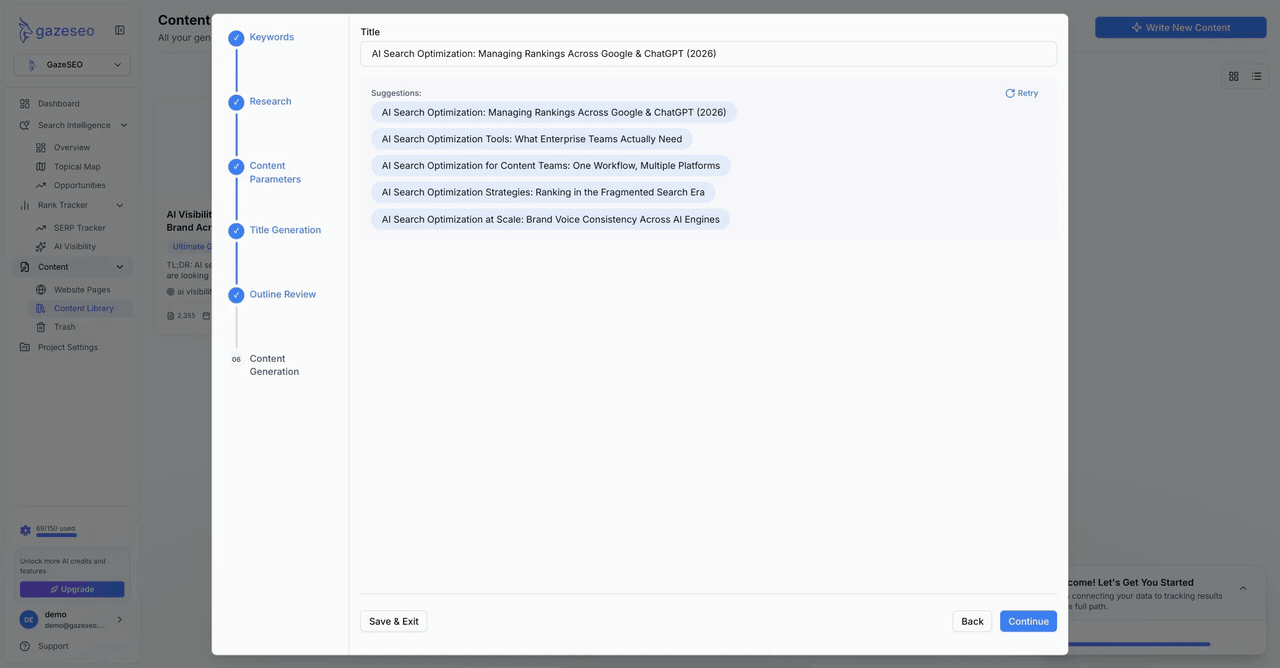 GazeSEO Content Brief Generator producing a data-grounded brief